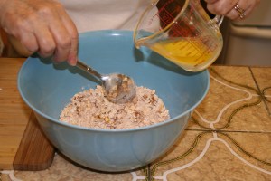 Raspberry, Blueberry, Nectarine Cobbler Preparation