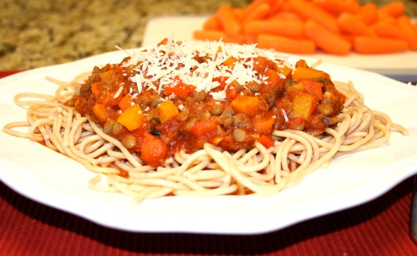 Spaghetti with Lentil Vegetable Sauce